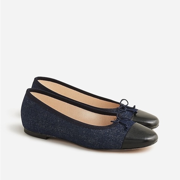 J Crew Zoe cap toe ballet flats in washed denim BX923 - Picture 1 of 3